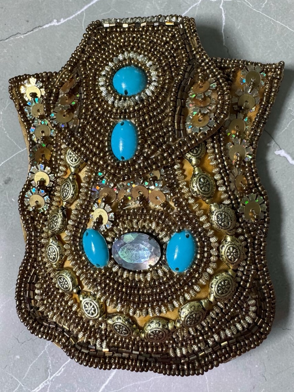 Embellished Beaded Faux Turquoise Accent Coin Purse